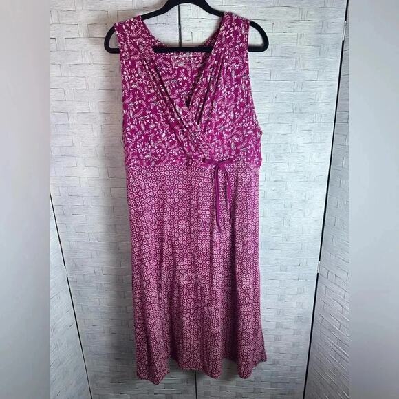 Eddie Bauer sleeveless Dress cotton floral, drawstring v-neck crisscross - Picture 1 of 9